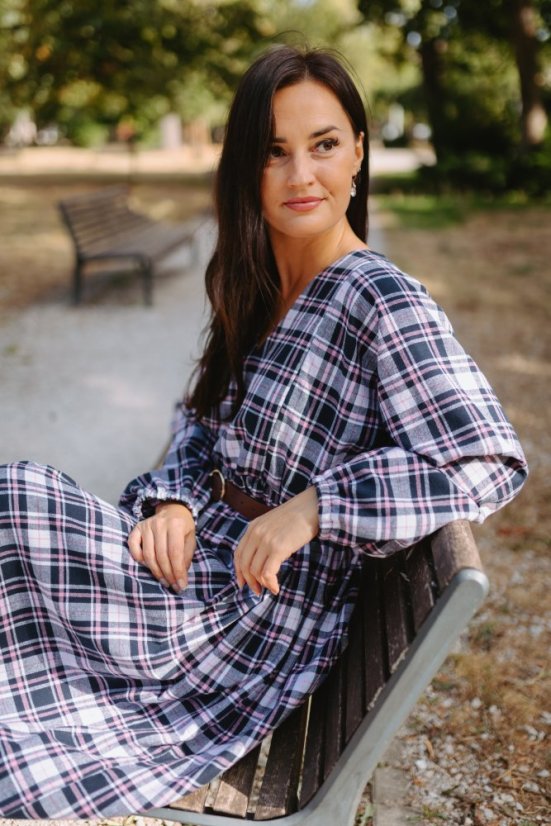 Šaty "Boho Flanel" - modro-ružové kocky