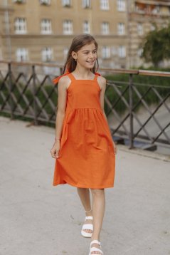 Dievčenské ľanové šaty "Aurela" - oranžové