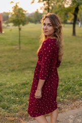 Teplákové MIDI šaty – zlaté srdiečka na bordovej