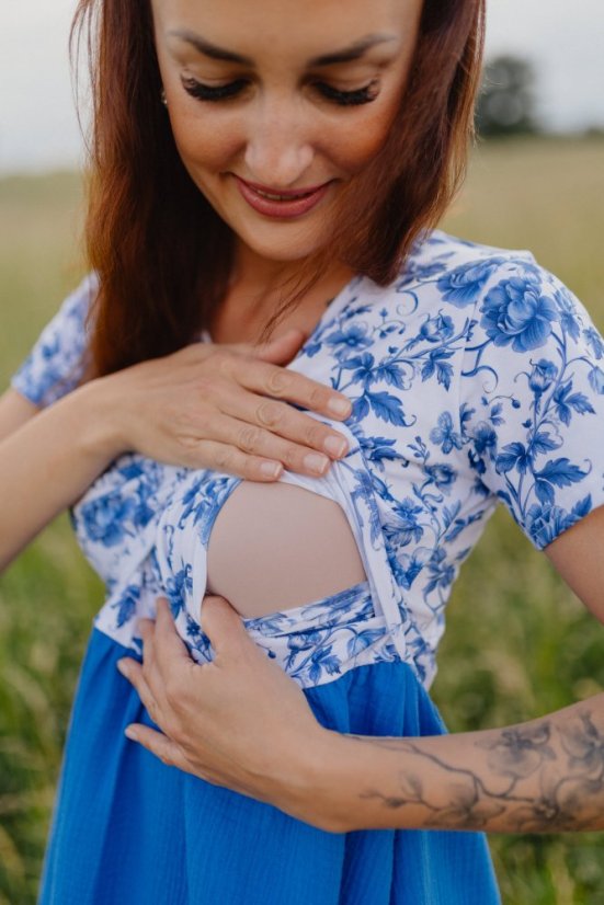 Mušelínové šaty na dojčenie - modré kvety