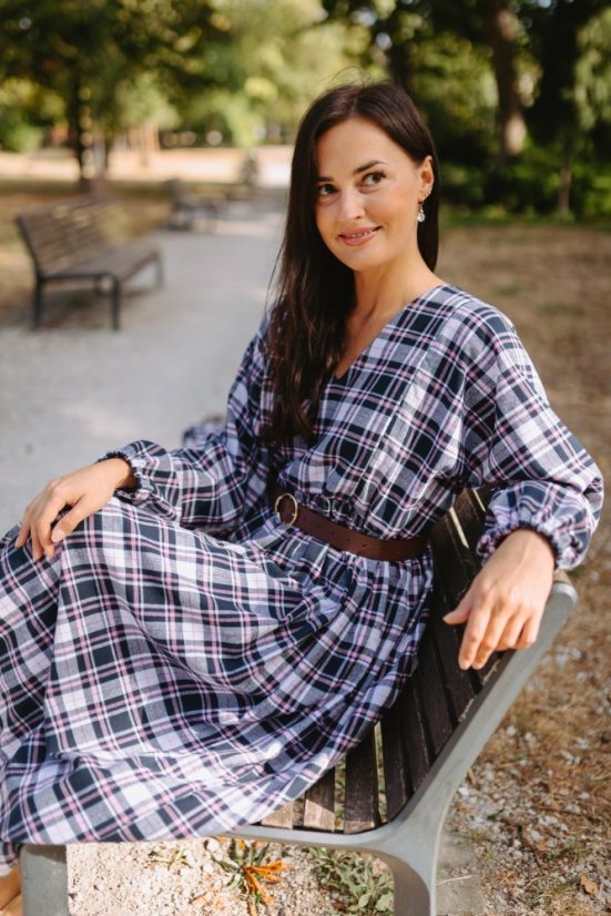 Šaty "Boho Flanel" - modro-ružové kocky