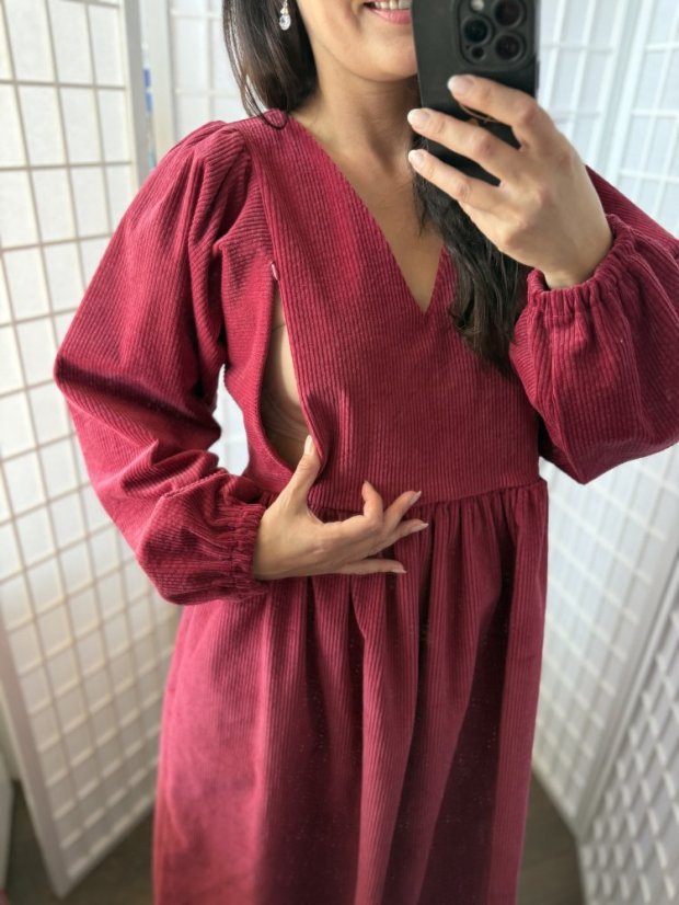 Šaty "Boho Menčester" - tmavá starorúžová