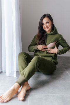 Hrubá tepláková súprava s kapucňou - khaki