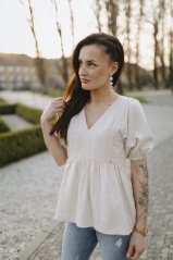 Ľanová blúzka s výstrihom - piesková