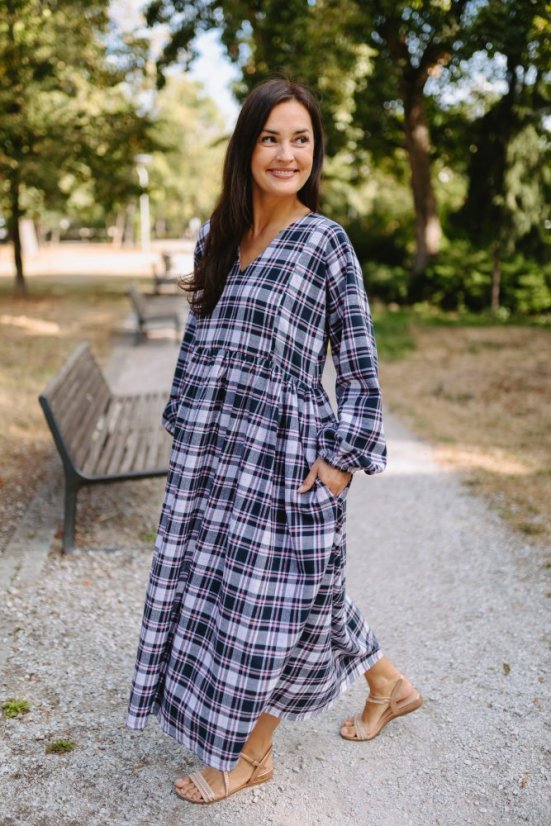 Šaty "Boho Flanel" - modro-ružové kocky