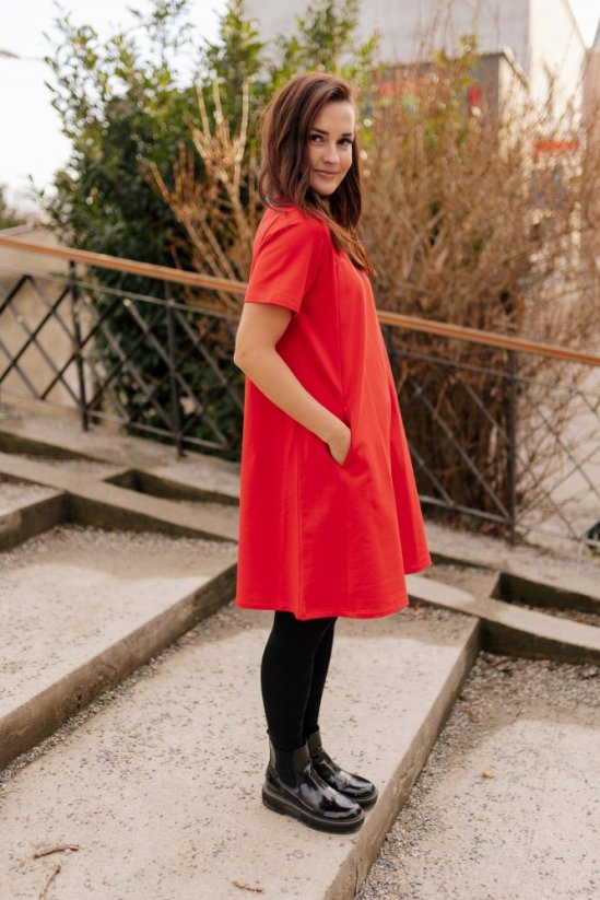 Ačkové oversize šaty MAMA a DCÉRA – červené - Veľkosť: XS/S