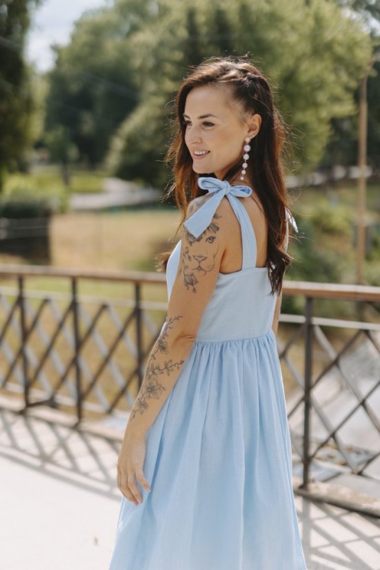Ľanové šaty "Aurela romantika" - baby blue