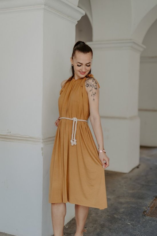 Bambusové šaty – karamel - Veľkosť: UNI, Dĺžka: Krátke