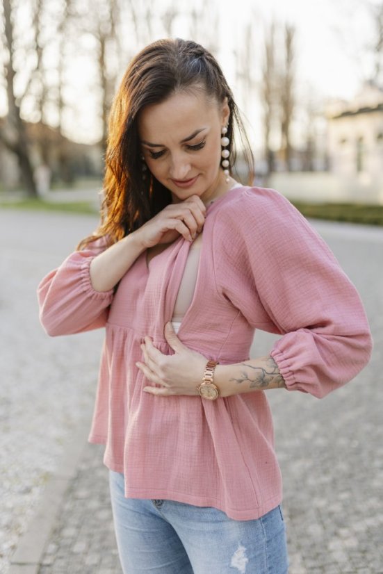 Mušelínová blúzka "Boho Breeze" -  tmavá staroružová