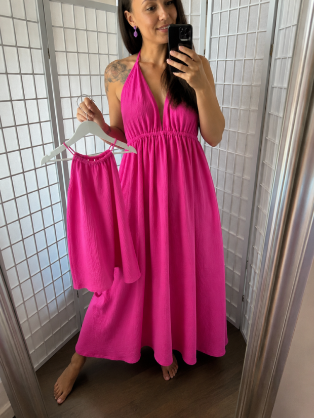 Mušelínové šaty Aria - MAMA  a DCÉRA - fuchsia