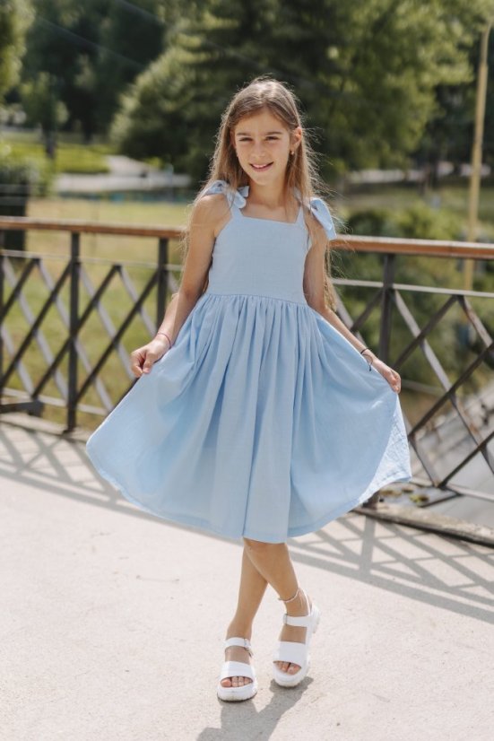 Dievčenské ľanové šaty "Aurela romantika" - baby blue