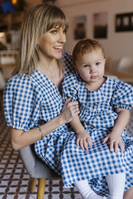 Bavlnené šaty "Tartana" - MAMA A DCÉRA – modré