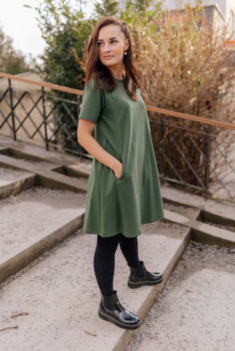 Ačkové oversize šaty MAMA a DCÉRA – army green - Veľkosť: XXS