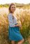 Teplákové šaty na dojčenie s nazberkanou sukňou – modré kvietky