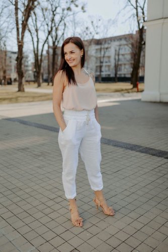 Dámske ľanové nohavice s vysokým pásom – biele - Veľkosť: UNI 2 (L -XL)