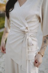 Krátke ľanové kimono - piesková