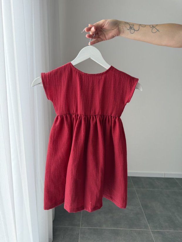 Maxi BOHO mušelínové šaty - MAMA A DCÉRA - tmavočervená