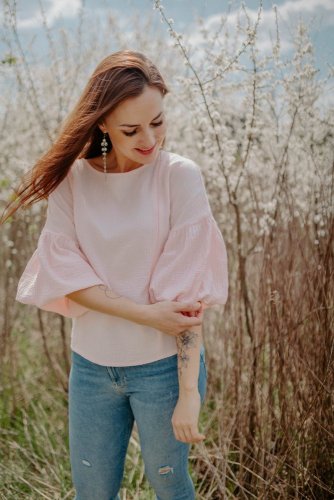 Mušelínová blúzka na dojčenie s PUFF rukávmi - ružová
