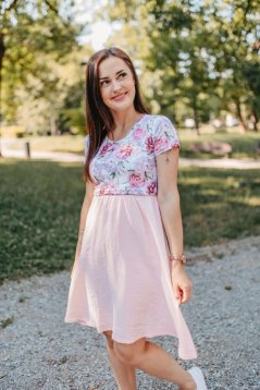 Šaty "Bohémia" mušelin - ružové pivonky