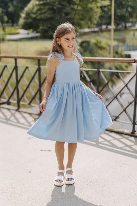 Dievčenské ľanové šaty "Aurela romantika" - baby blue