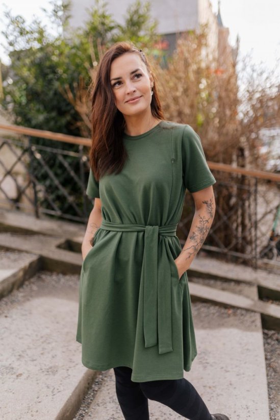 Ačkové oversize šaty MAMA a DCÉRA – army green - Veľkosť: M/L