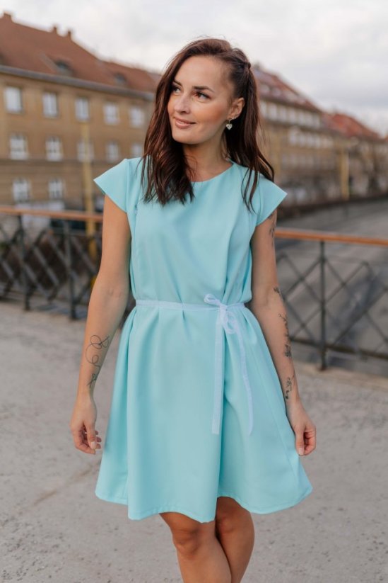 Elegantné šaty na dojčenie – bledo modré - Veľkosť: XS/S