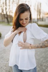 Ľanová blúzka s výstrihom - biela