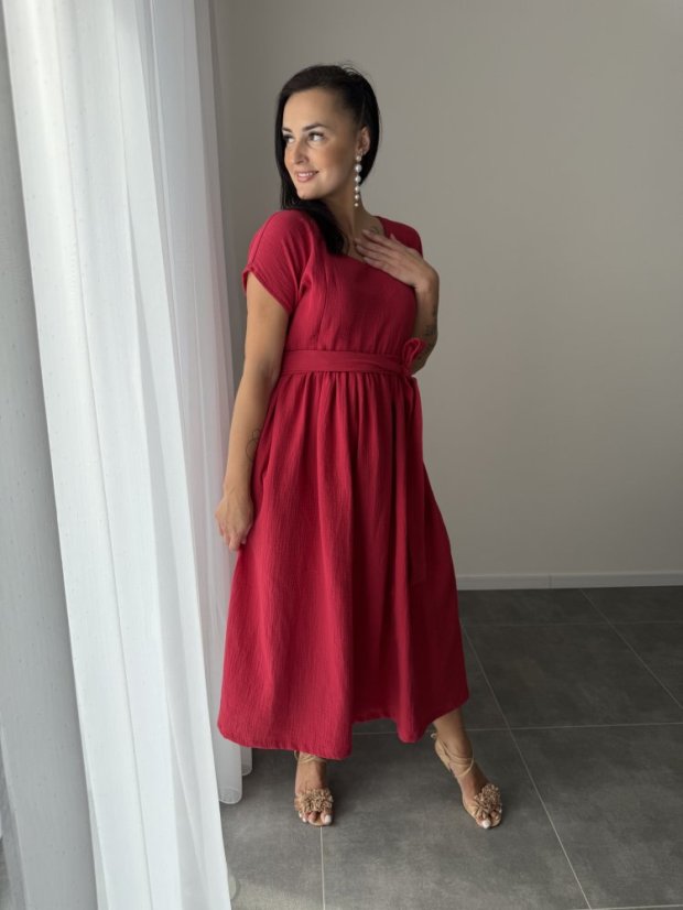 Maxi BOHO mušelínové šaty - MAMA A DCÉRA - tmavočervená