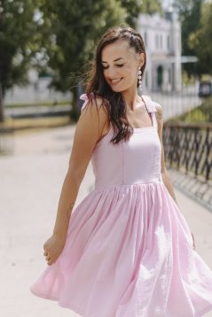 Ľanové šaty "Aurela romantika" - baby ružová
