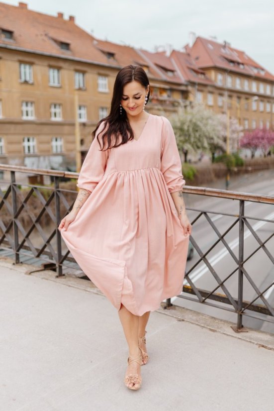 Ľanové šaty "Boho Breeze" - ružová
