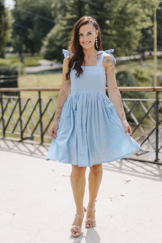 Ľanové šaty "Aurela romantika" - baby blue