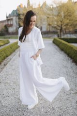 Dlhé ľanové maxi nohavice - biele