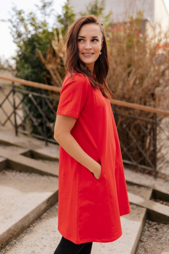 Ačkové oversize šaty MAMA a DCÉRA – červené - Veľkosť: 3XL/4XL