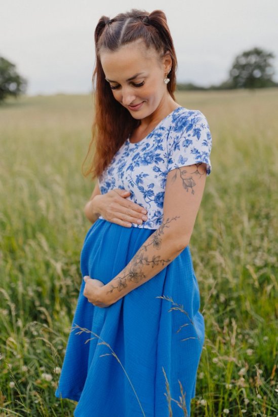 Mušelínové šaty na dojčenie - modré kvety