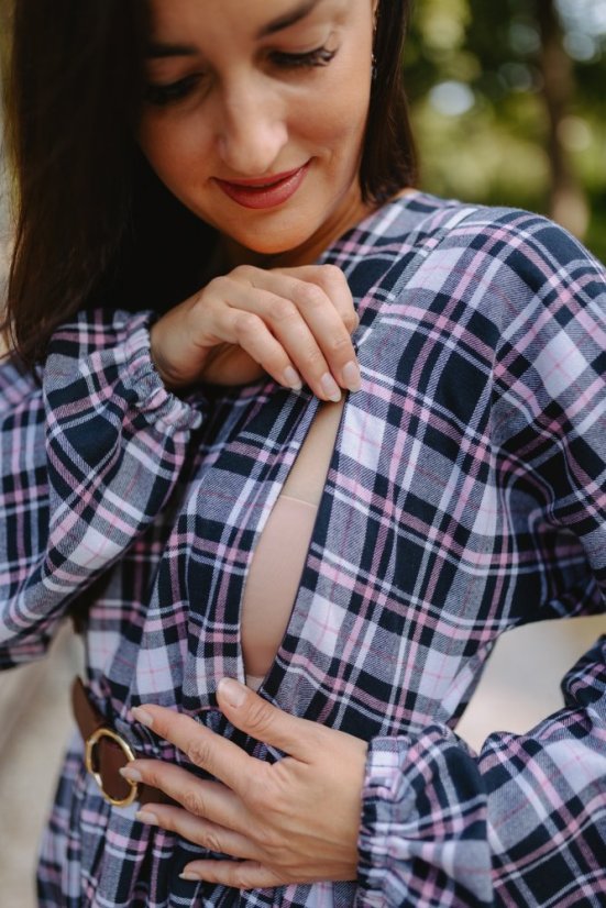 Šaty "Boho Flanel" - modro-ružové kocky