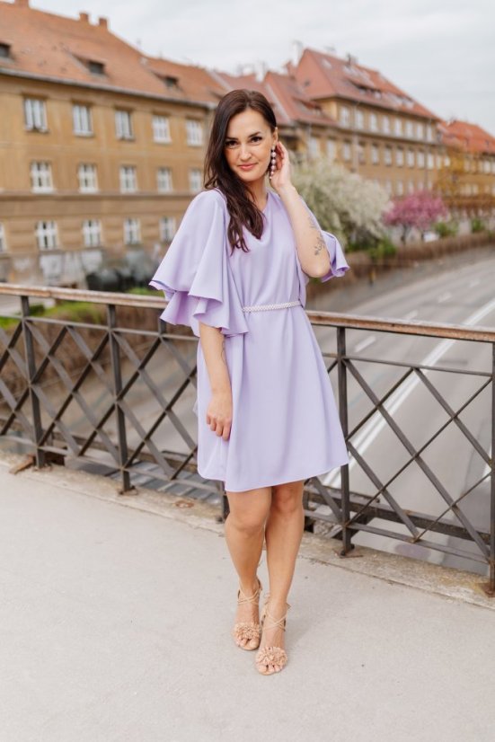 Spoločenské šaty s fodrovým rukávom "Elysia"– lila