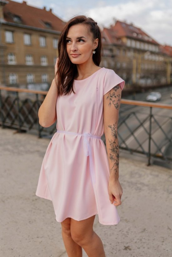 Elegantné šaty na dojčenie – bledo ružové - Veľkosť: M/L