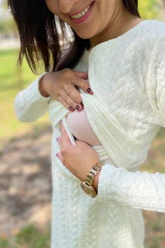 Ačkové svetríkové šaty na dojčenie  MAMA a DCÉRA – biele