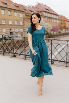 Maxi BOHO mušelínové šaty - petrolejová