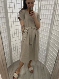 Ľanové MIDI šaty – pieskové