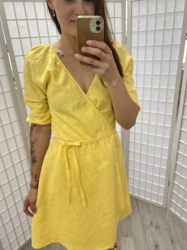 Ľanové zavinovacie šaty  - žlté