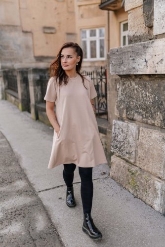 Oversize ačkové šaty – beige - Veľkosť: M/L