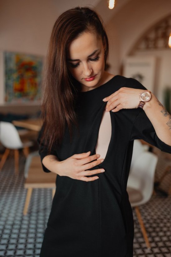 Oversize šaty na dojčenie – basic – čierne