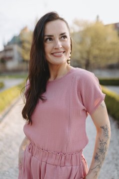 Mušelínová blúzka/tričko - tmavá staroružová