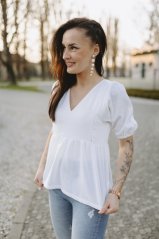 Ľanová blúzka s výstrihom - biela