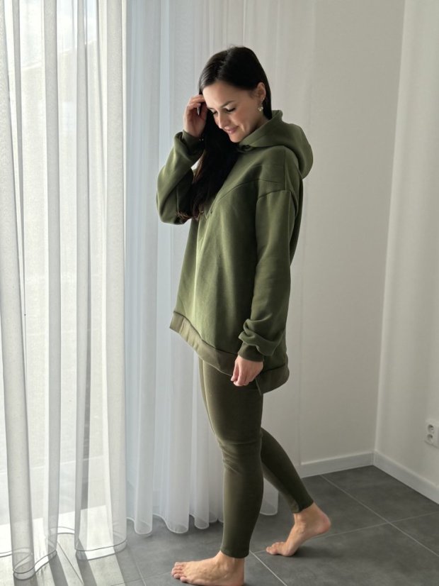 ELARA SET – asymetrická mikina & rebrované legíny - khaki zelená