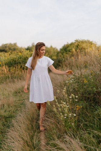 Ľanové krátke šaty  - rôzne farby - Farba: Biela, Veľkosť: XS/S