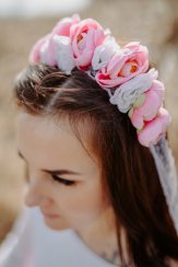Kvetovaná svadobná čelenka – ružová