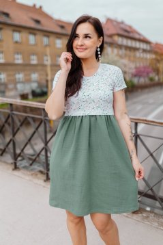 Šaty "Bohémia" mušelin - mätové kvietky