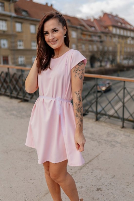 Elegantné šaty na dojčenie – bledo ružové - Veľkosť: M/L